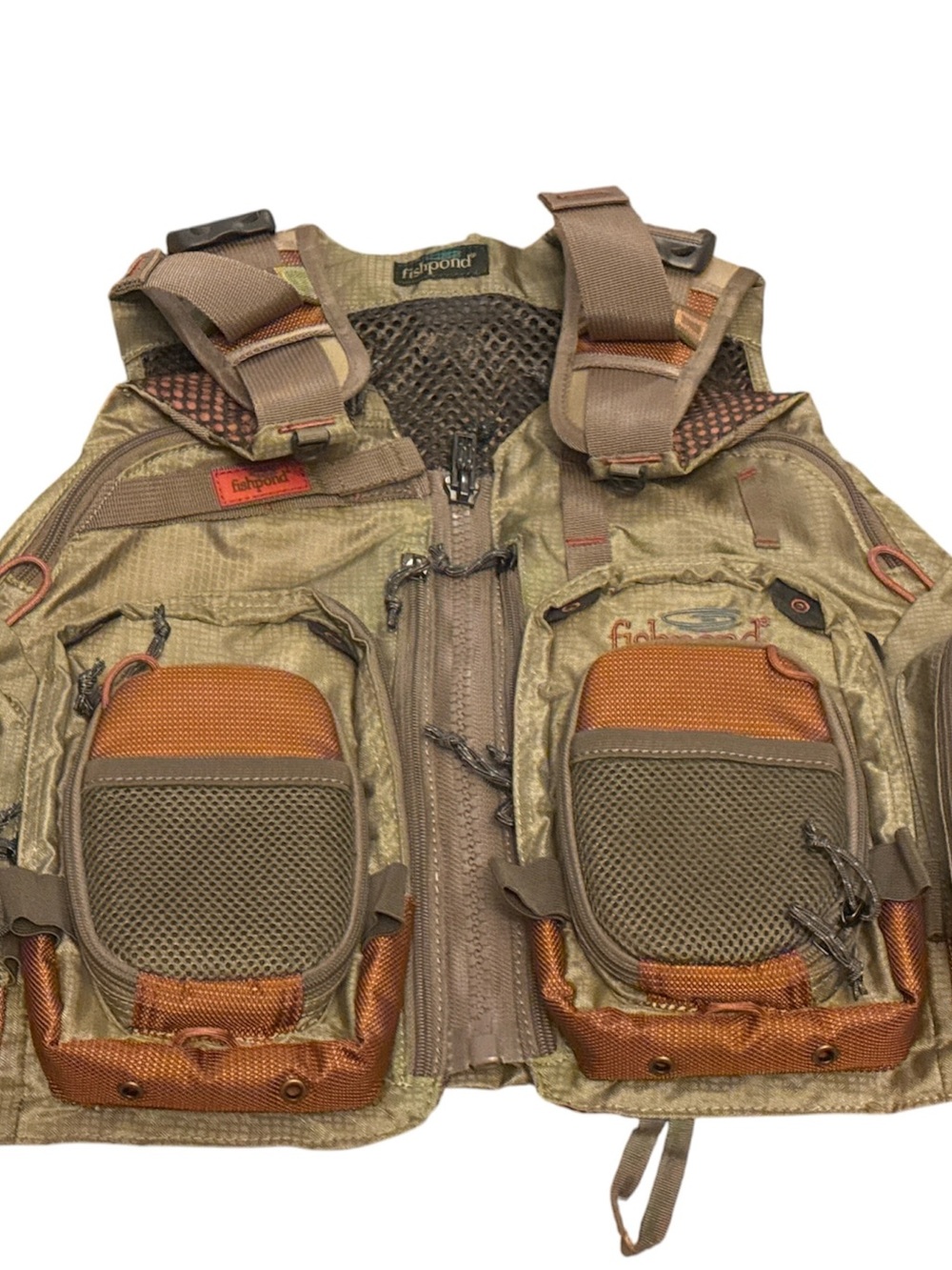 Unisex Fishing Vest in Olive Green and Brown by Fishpond